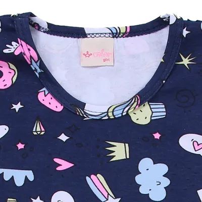Vestido Infantil Color Mini Estampado Vestido Infantil Color Mini Estampado