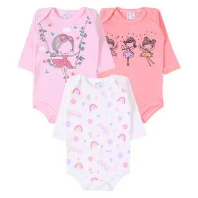 Kit Body Manga Longa Bebê Mub Estampado Menina - 3 Peças