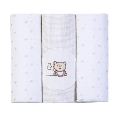 Kit Cueiro Bordados Papi Flanelado Ted Balão - 3 Peças