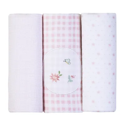 Kit Cueiro Bordados Papi Flanelado Florzinha - 3 Peças