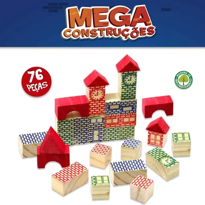 Blocos De Madeira Pais E Filhos Mega Construções 76 Peças Blocos De Madeira Pais E Filhos Mega Construções 76 Peças