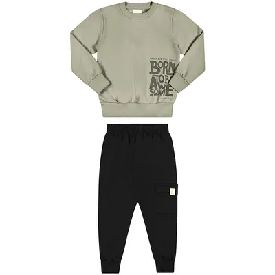 Conjunto Infantil Angerô Linen Felpado Born To Be Awsome