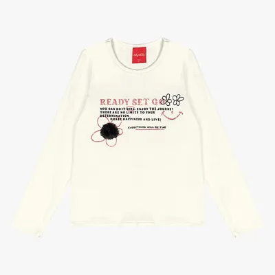 Blusa Infantil Kely Kety Manga Longa Em Malha Cotton Detalhe Pompom