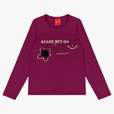 Blusa Infantil Kely Kety Manga Longa Em Malha Cotton Detalhe Pompom