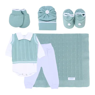 Saída De Maternidade Sanches Menino Em Acrílico - 7 Peças Saída De Maternidade Sanches Menino Em Acrílico - 7 Peças