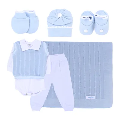 Saída De Maternidade Sanches Menino Em Acrílico - 7 Peças Saída De Maternidade Sanches Menino Em Acrílico - 7 Peças