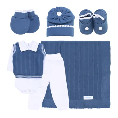 Saída De Maternidade Sanches Menino Em Acrílico - 7 Peças Saída De Maternidade Sanches Menino Em Acrílico - 7 Peças