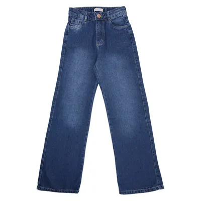 Calça Jeans Juvenil Revert Jeans Wide Lavagem Escura Used