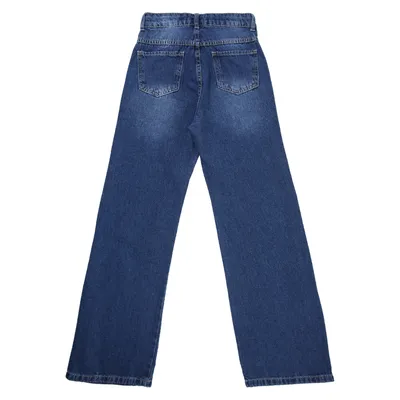 Calça Jeans Juvenil Revert Jeans Wide Lavagem Escura Used