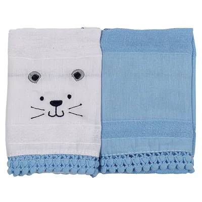 Kit Pano De Boca Bublim Petit Bordado Leão Pompom - 2 Peças