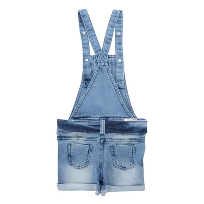 Jardineira Color Mini Em Jeans Elastano Com Detalhe Em Used