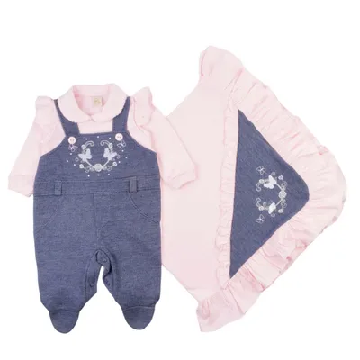 Saída De Maternidade Din Don Jardineira Bordado Borboleta