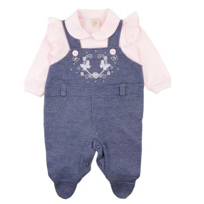 Saída De Maternidade Din Don Jardineira Bordado Borboleta