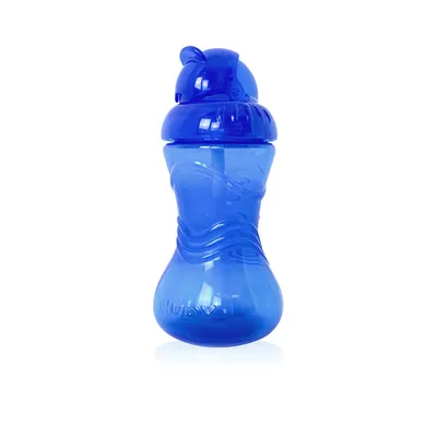Copo Nuby Com Canudo de Silicone E Tampa Azul 300 ml