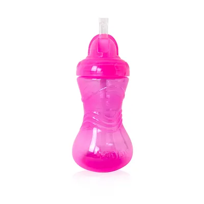 Copo Nuby Com Canudo De Silicone E Tampa Rosa 300 ml