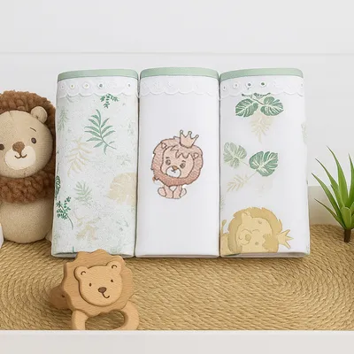 FRALDA DENGO ESTAMPA LEÃO 03 PEÇAS