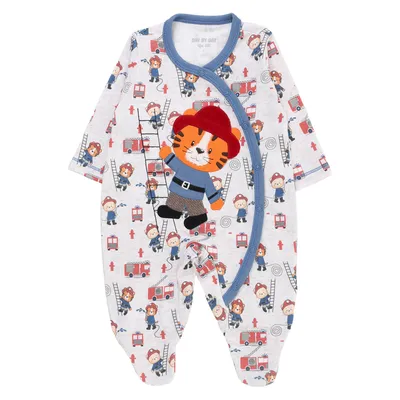 Macacão Bebê Longo Day By Em Suedine Bordado Tigre