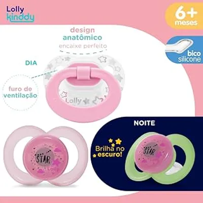 Kit Chupeta Bebê Lolly Baby Star Silicone - 02 Unidades Kit Chupeta Bebê Lolly Baby Star Silicone - 02 Unidades