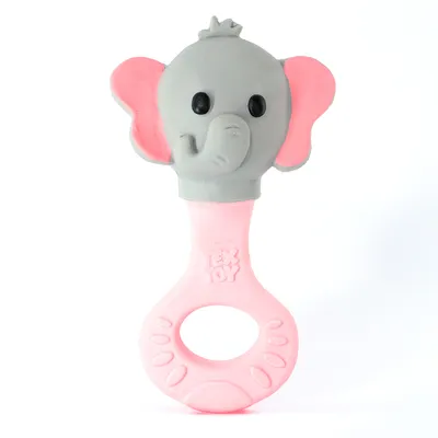 Chocalho Mordedor Textoy Bebê Elefante Cinza E Rosa