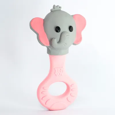 Chocalho Mordedor Textoy Bebê Elefante Cinza E Rosa