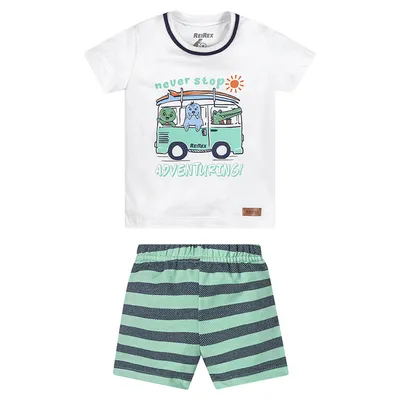 Conjunto Bebê Reirex Camiseta Meia Malha E Bermuda Listrada
