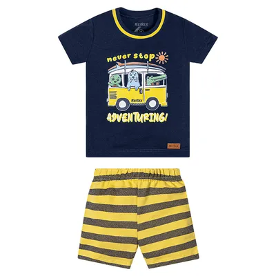 Conjunto Bebê Reirex Camiseta Meia Malha E Bermuda Listrada