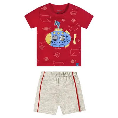 Conjunto Infantil Reirex Camiseta Estampa Submarino E Bermuda