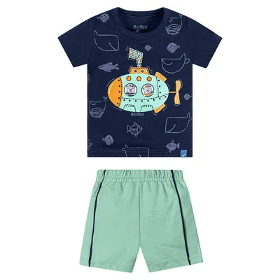 Conjunto Infantil Reirex Camiseta Estampa Submarino E Bermuda