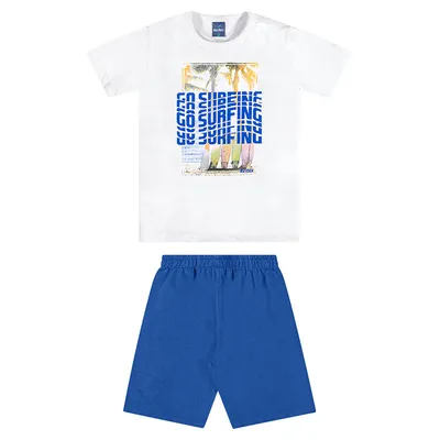 Conjunto Infantil Reirex Camiseta Surf E Bermuda Moletinho