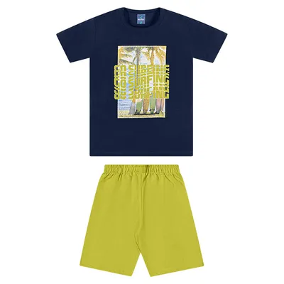 Conjunto Infantil Reirex Camiseta Surf E Bermuda Moletinho