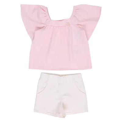 Conjunto Infantil Milli Nina Blusa Bata Com Pérola E Short