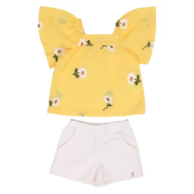 Conjunto Bebê Milli Nina Blusa Bordado Flor E Short