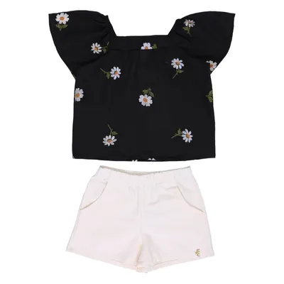 Conjunto Bebê Milli Nina Blusa Bordado Flor E Short Conjunto Bebê Milli Nina Blusa Bordado Flor E Short