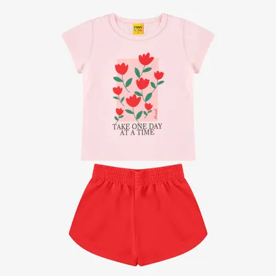 Conjunto Infantil Rovitex Blusa Estampa Flores E Short