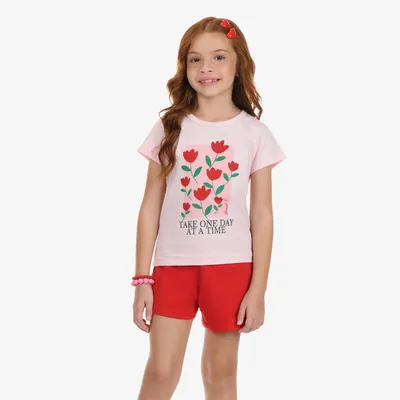 Conjunto Infantil Rovitex Blusa Estampa Flores E Short Conjunto Infantil Rovitex Blusa Estampa Flores E Short