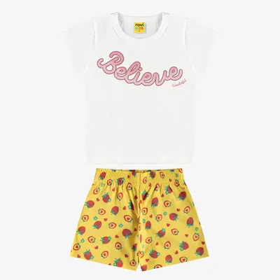 Conjunto Infantil Rovitex Blusa Manga Curta E Short Morangos Conjunto Infantil Rovitex Blusa Manga Curta E Short Morangos