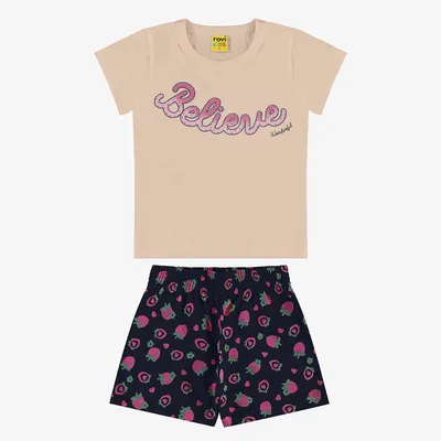 Conjunto Infantil Rovitex Blusa Manga Curta E Short Morangos