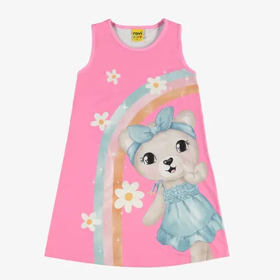 Vestido Infantil Rovitex Cavado Estampa Ursa Arco Íris