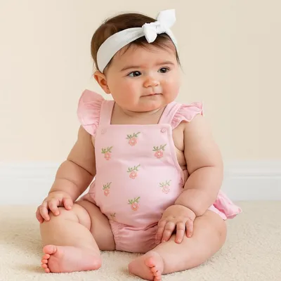 Banho De Sol Bebê Din Don Bordado Flor Com Babado