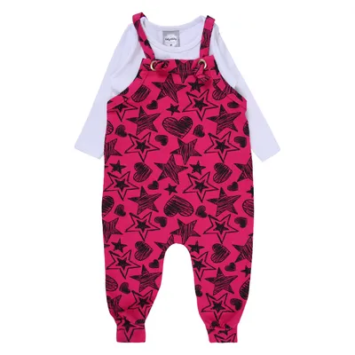 Macacão Longo Kely Kety Em Cotton Estampa Coração + Blusa