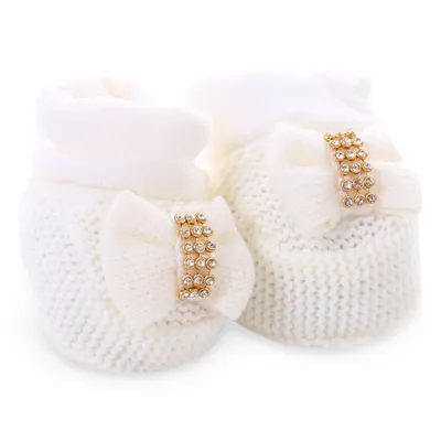 Sapatinho Bebê Everly Tricot Com Laço E Strass Sapatinho Bebê Everly Tricot Com Laço E Strass
