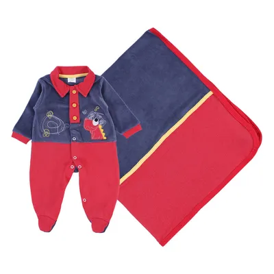 Saída Maternidade Presente Anjo Em Plush Bordado Dino + Manta