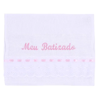 Toalha Batizado Art Bebê Bordado Meu Batizado Rosa Toalha Batizado Art Bebê Bordado Meu Batizado Rosa