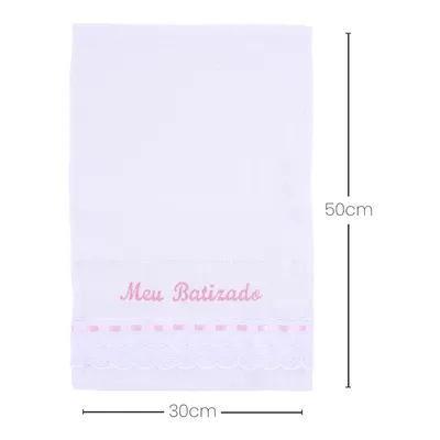Toalha Batizado Art Bebê Bordado Meu Batizado Rosa Toalha Batizado Art Bebê Bordado Meu Batizado Rosa
