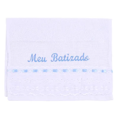 Toalha Batizado Art Bebê Bordado Meu Batizado Azul Toalha Batizado Art Bebê Bordado Meu Batizado Azul