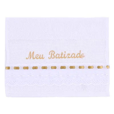Toalha Batizado Art Bebê Bordado Meu Batizado Dourado Toalha Batizado Art Bebê Bordado Meu Batizado Dourado