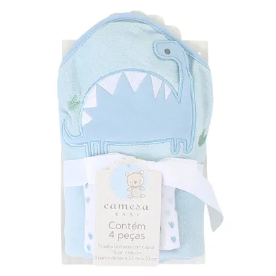 Kit Toalha Camesa Estampa Dinos Com Pano De Boca - 04 Peças