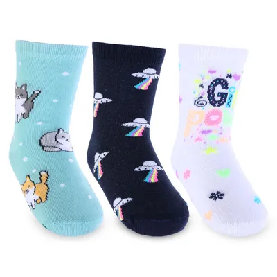 Kit Meia Infantil Selene Estampada - 03 Peças