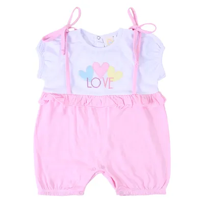 Macacão Curto Bebê Din Don Jardineira Bordado Coração