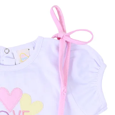 Macacão Curto Bebê Din Don Jardineira Bordado Coração